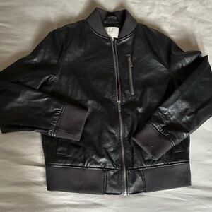 Moto Bomber Jacket  Womens M Black Vegan Leather Full Zip
